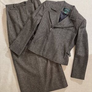 Vintage 90s Ralph Lauren Tweed Moto Jacket & Long Pencil Skirt